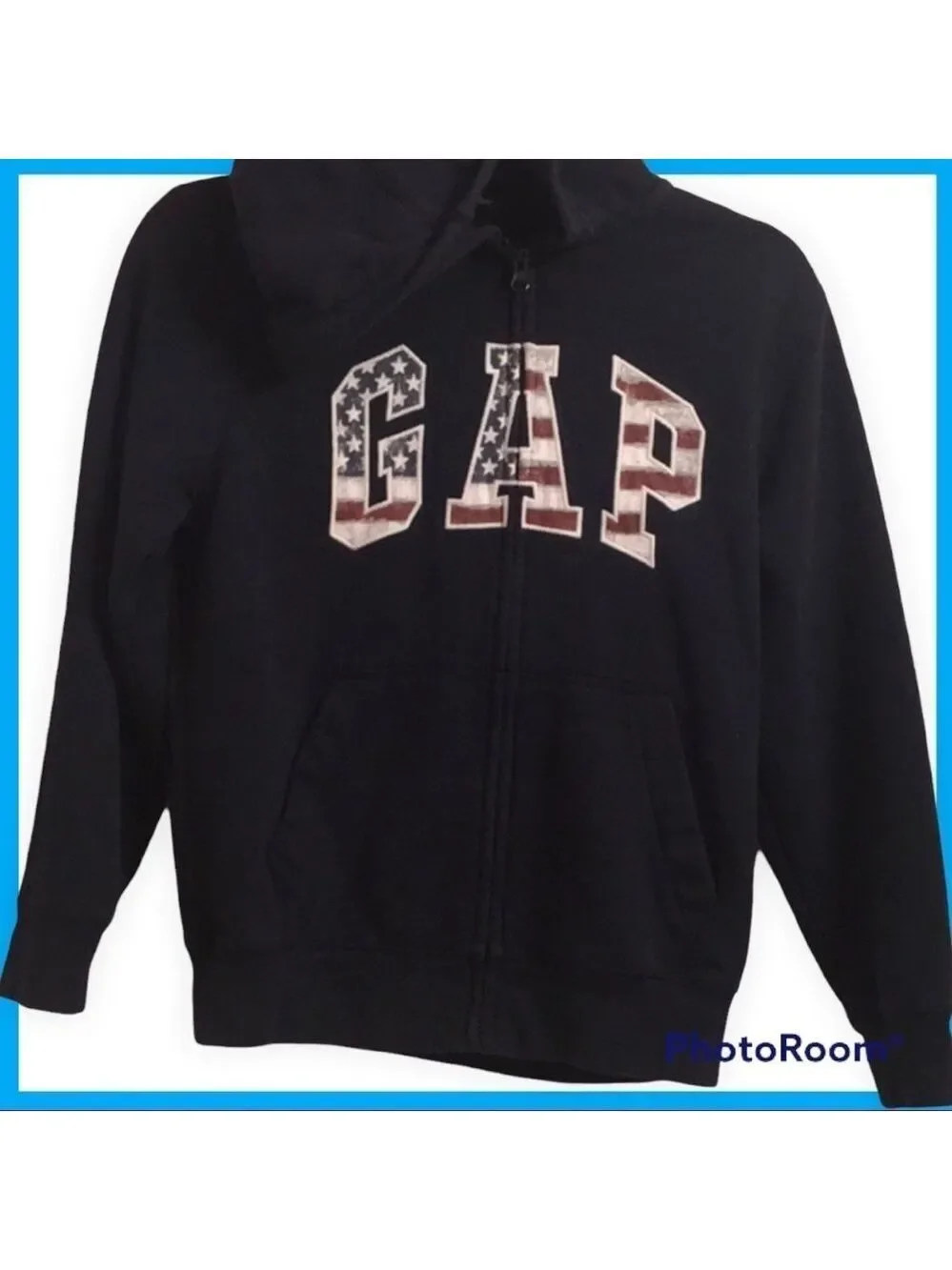 Gap top boy’s size Large blue red white hoodie flag fourth of July America USA